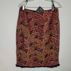 NWT Ario Beaded Pencil Skirt Womens S Red Gold Paisley Velvet Boho Maximalist